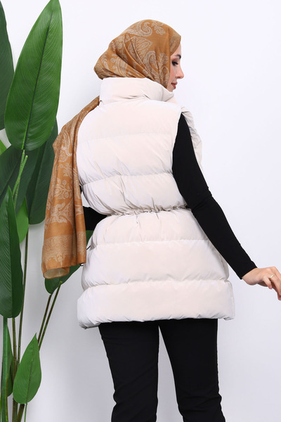 İmajButik Beige Waist Elasticated Inflatable Vest with Pockets