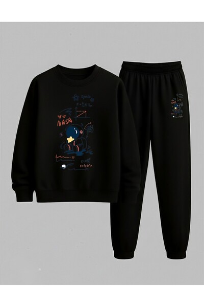 LORVEX Children's Crew Neck Sweatshirt and Tracksuit Set Uzay Hesabi Printed ...