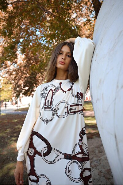 Noi Thin Modal Front Large Hand-Drawn Rain Pattern Dress