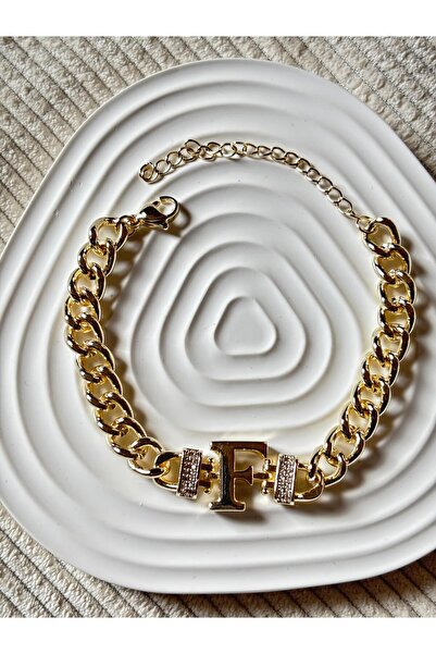 bijoux uniques F Harfli 14k yeşil altın kaplama kararmaz gurmet bileklik
