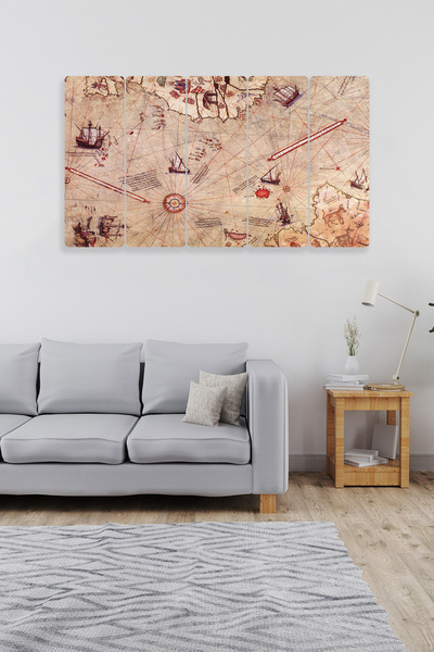Dekorvia Piri Reis Haritası 5 Parçalı Mdf Tablo