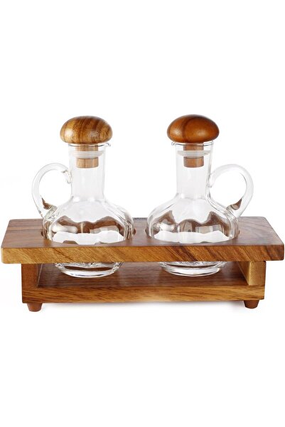 BELİ طقم زيت وخل مع حامل خشبي - بيلي، بني، 15 × 9.5 × 23 سم، ACA-612NW