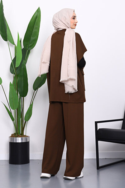 İmajButik Brown Zippered Double Pocket Modal Vest Trouser Suit