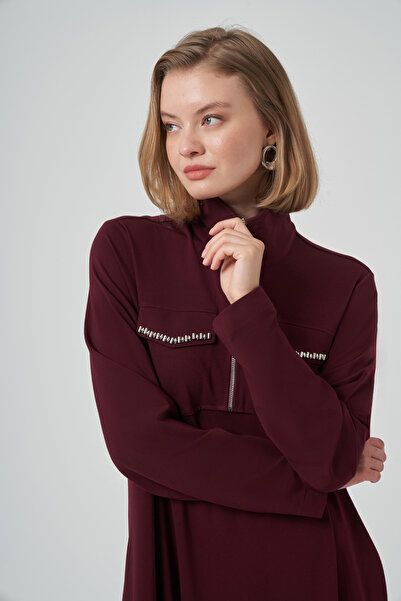 Nuss Zipper and Beadwork Detail Dress 2013 Plum