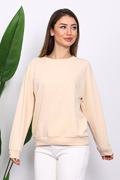 İmajButik Cream Crew Neck Two Thread Sweatshirt
