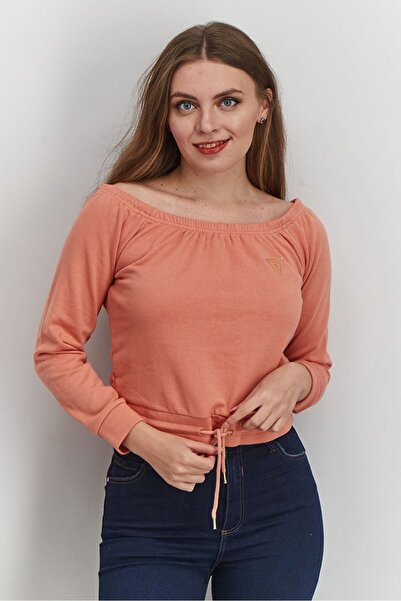 Guess Women Off The Shoulder Knitted Sweatshirt, Hot Rose Sand
