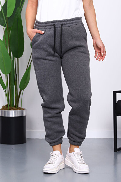 İmajButik Ανθρακί Φούτερ Τριών Σκληρών Κλωστών επένδυση fleece