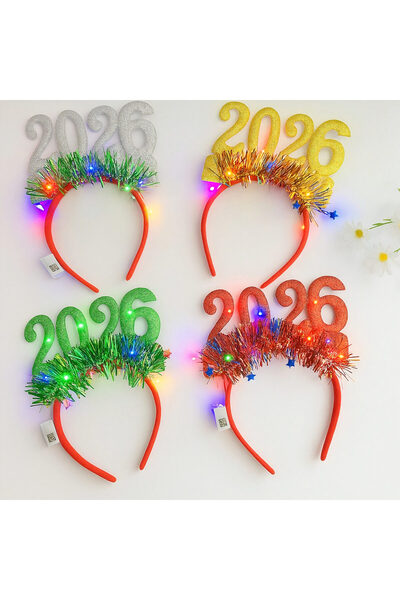 Amigo Headband 12/set New Year 2026 with multicolor LED light 22cm, various colors
