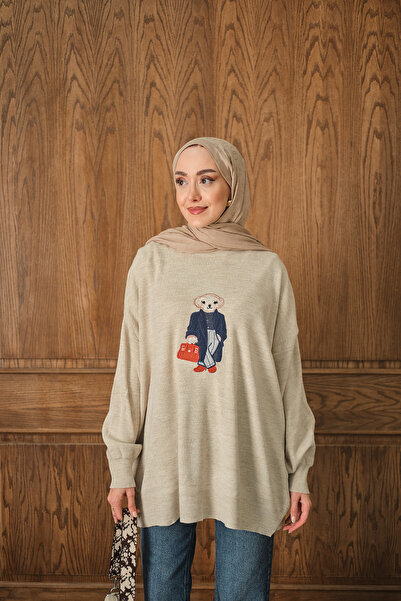 LOCCO Γυναικείο Σετ Πλεκτό Κρεμάστρα με Κέντημα Αρκουδάκι