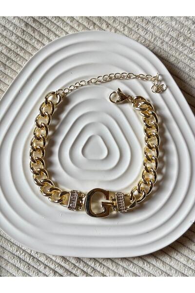 bijoux uniques G Harfli 14k yeşil altın kaplama kararmaz gurmet bileklik