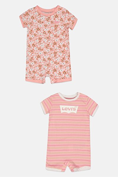 Levi's Toddlers Girl 2Pcs Short Sleeve Allover Print Romper, Pink
