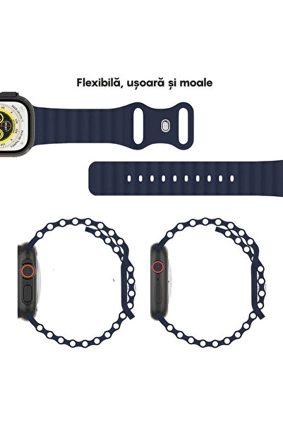 Casey Studios Curea Silicon Ocean Loop Apple Watch SE/9/8/7/6/5/4/3/2/1 - 38/40/41MM, Ajustabila, Midnight Blue