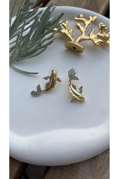 Merlina Jewelry 14 K Altın kaplama balık figürlü gold küpe