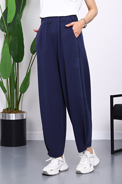 İmajButik Navy Blue Elastic Waist Pocket Trousers