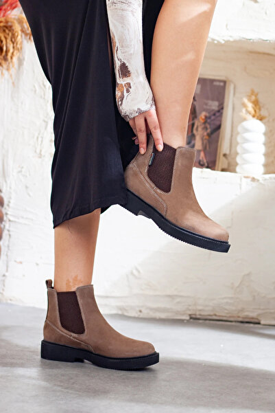 Adım Adım Women's Genuine Leather Casual Boots with Elastic Sides