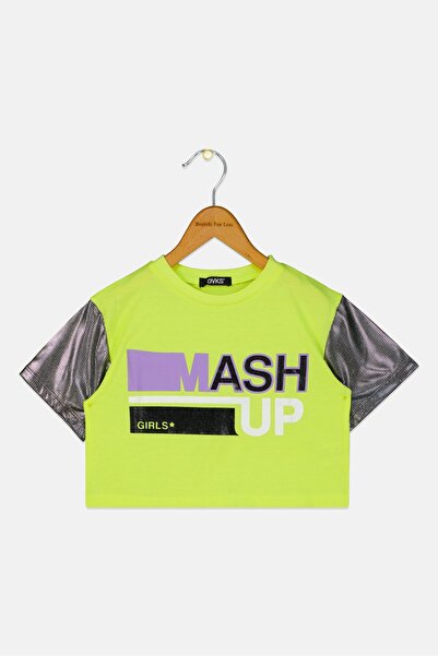 Overkids Kids Girl Graphic Print Short Sleeve Top, Neon Yellow