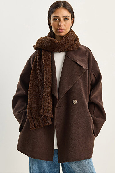 Bianco Lucci Women's Wide Collar Pocket Detailed Oversize Cashmere Coat 38183 60283785