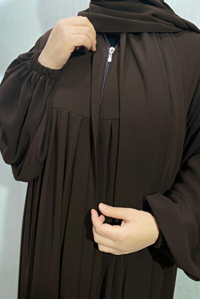 ARLİNKAR Zippered Ferace, Iron Resistant, Imported Silk Fabric, Pleated-Robed Ferace, Super Flowy Ferace