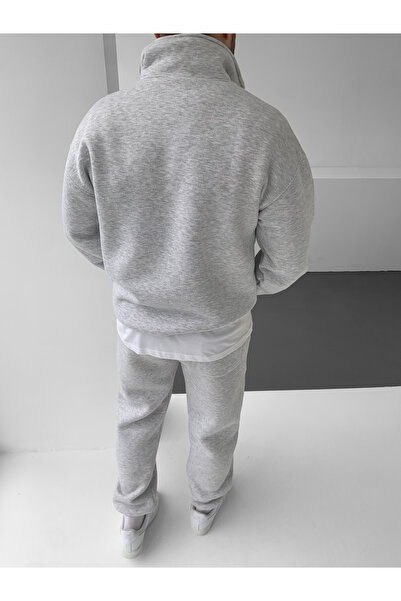 NO1 KONSEPT Γκρι Premium επένδυση fleece Προϊόντα Σετ Φόρμας Φούτερ με 3 Κλωστές