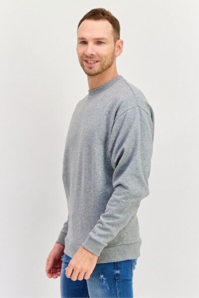 Asos Design Men Crew Neck Heather Long Sleeves Sweatshirt, Grey