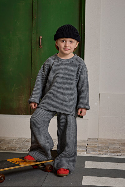 Fahhar Kids Basic Knitwear Set Gray
