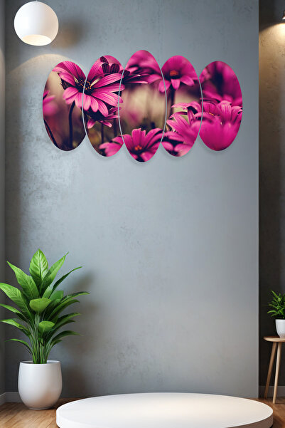 Dekorvia Pembe Çiçekler 5 Parçalı Mdf Tablo