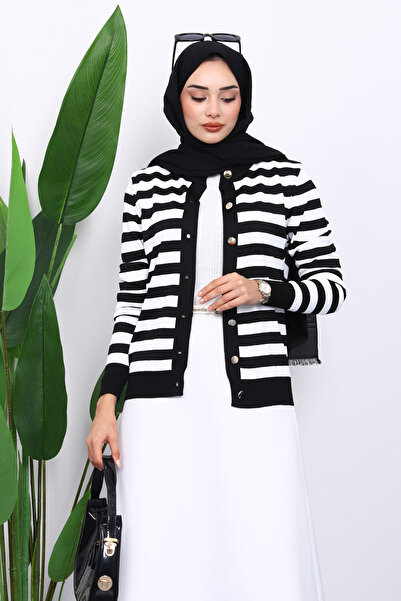İmajButik Black Buttoned Cold Yarn Knitwear Cardigan