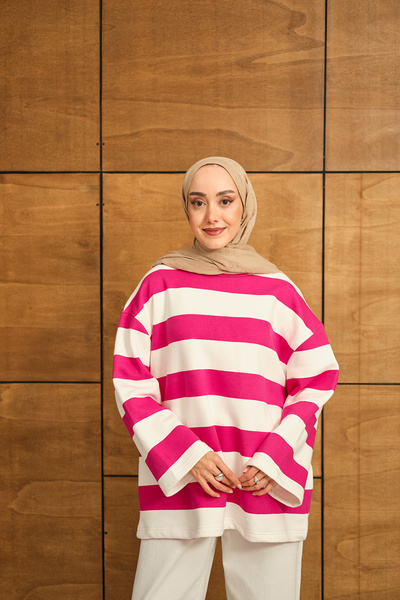 LOCCO Hanorac cu dungi groase pentru femei roz