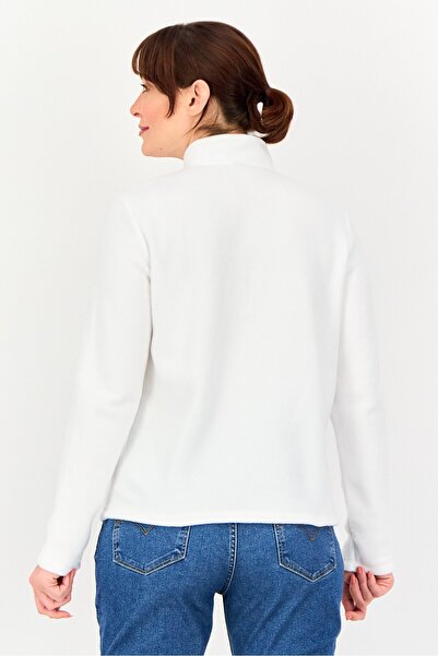 DeFacto Women Mock Neck Long Sleeve Embroidered Logo Sweatshirt, White