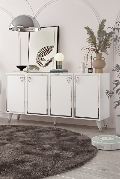 cantek dizayn 8204-1CT KB150 KONSOL, TV ÜNİTESİ BEYAZ-GÜMÜŞ