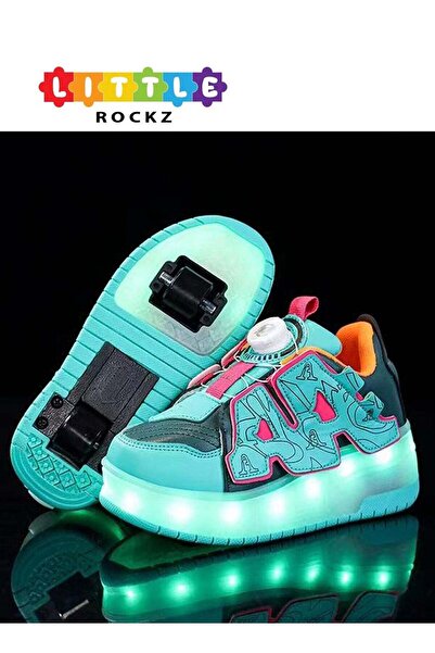 Little Rockz Kids Two Wheel Roller Shoes Rechargeable LED Flash Light Sneaker Skate Heelys Shoes