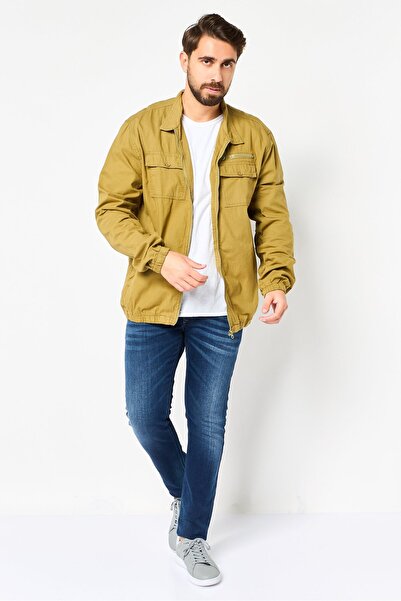 Threadbare Men Spread Collar Textured Long Sleeve Jacket Shirt, Olive