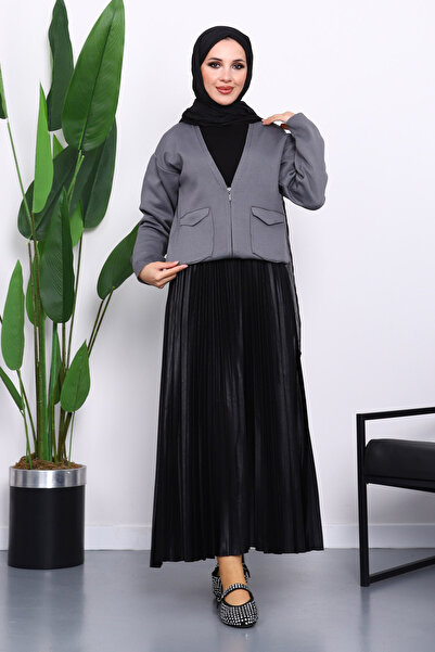 İmajButik Καπνιστή ζακέτα με διπλή τσέπη με φερμουάρ