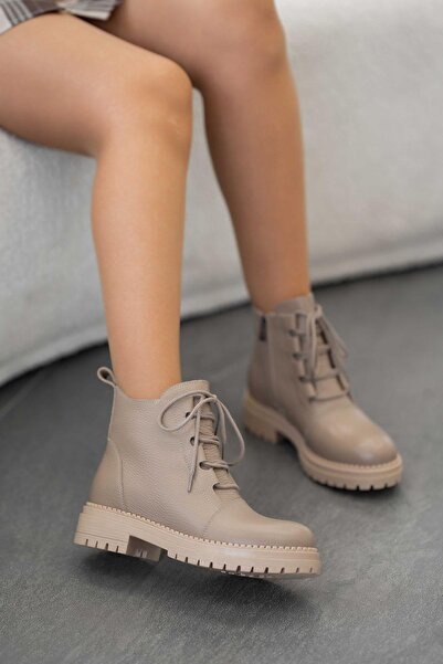 Parponi Anastasia Bağcıklı Hakiki Deri Kadın Bot Vizon