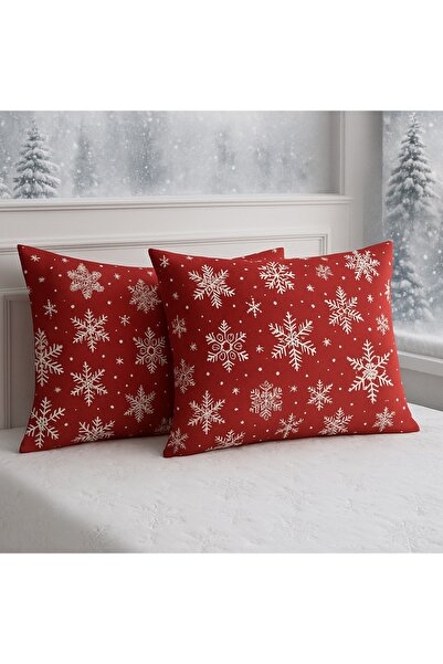 StellaFlavo Desenli Pamuklu Yılbaşı Kar Desen Yastık Kılıfı 2 Adet 50 x 70 cm