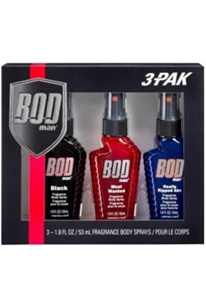 Parfums de Coeur Bod Man Body Spray Pack of 3 Styles, Black - Most Wanted - Really Ripped Abs