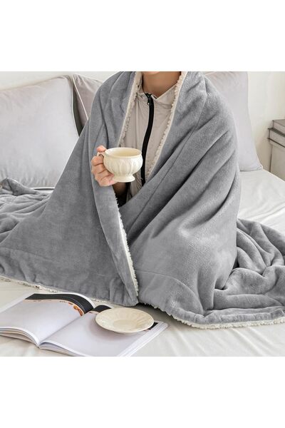 OEM MIULEE Fluffy Blanket, Thick, Sherpa, Wool, Striped, 130 x 150 cm, Gray and White