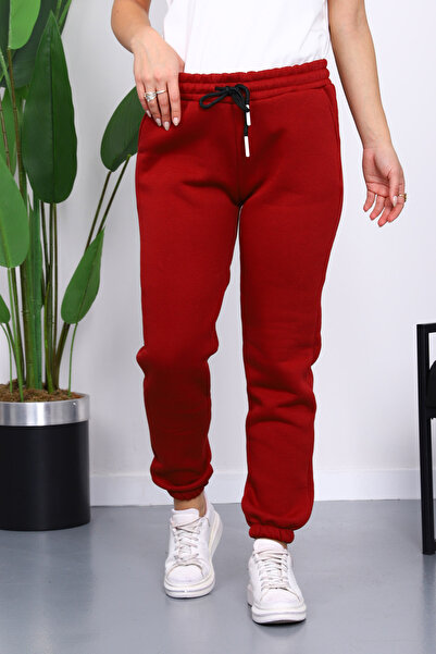 İmajButik Claret Red Three Thread Ş Fleece-Lined Sweatpants