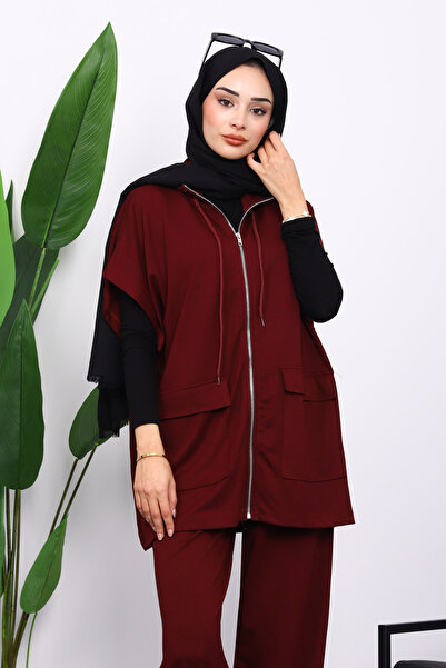 İmajButik Plum Zippered Double Pocket Modal Vest Trouser Suit