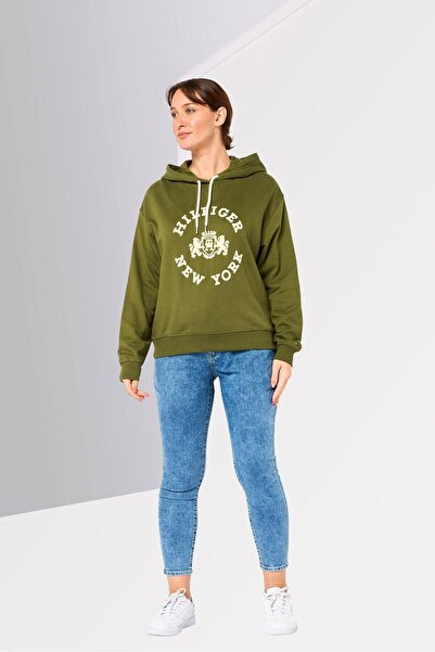 Tommy Hilfiger Women Brand Logo Long Sleeve Hoodie, Green