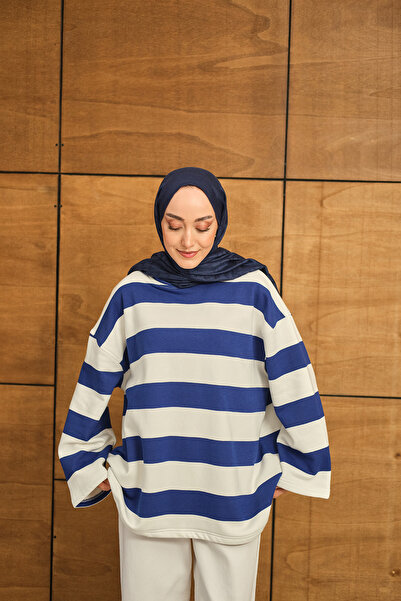 LOCCO Жіночий светр з товстими смугами, синій