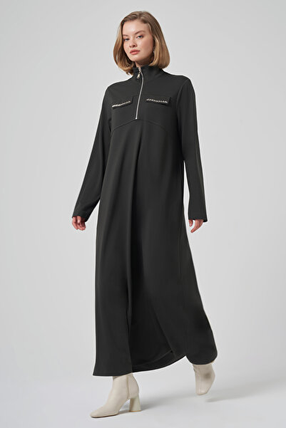 Nuss Zipper and Beadwork Detail Dress 2013 Khaki