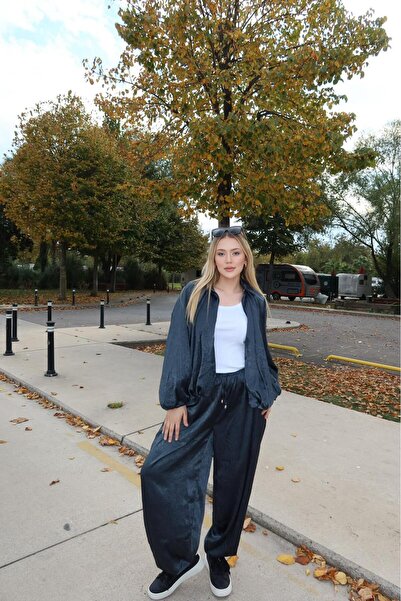 NEW JOURNAL Costum dublu pentru femei, albastru marin supradimensionat cu mân...