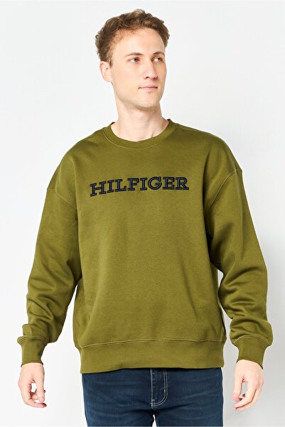 Tommy Hilfiger Men Crew Neck Long Sleeve Embroidered Logo Sweatshirt, Olive