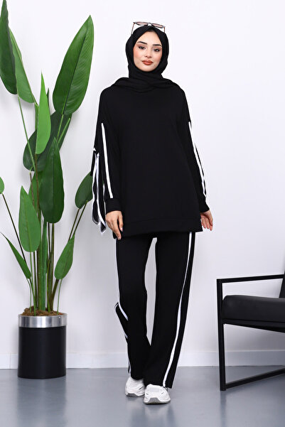 İmajButik Black Sleeve Tunic with Tie Trousers Set