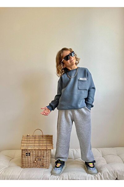 YİGİT BUTİK Shirt Pocket Detailed Boys' Bottom and Top Set