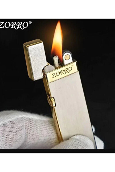 Zorro Metal İnce Şeritli Zarif Mini Taşınabilir Saf Rüzgar Geçirmez Ultra İnce Benzinli Çakmak