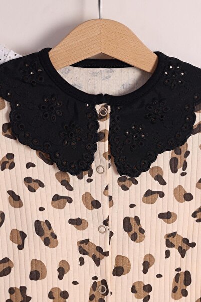 kidello Brown Leopard Lace Collar 3-Piece Baby Romper 100% Cotton (3 Months, 6 Months, 9 Months)