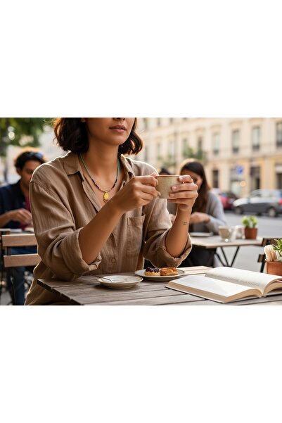 dela otantik Turquoise Beaded Women's Necklace with Gold Detail – Handmade Authentic Ethnic Bohemian Bijouterie Jewelry