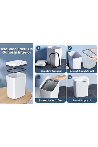 Gadgetry Automatic Sensor Trash Can, 16L Capacity, with Anti-Odor Lid